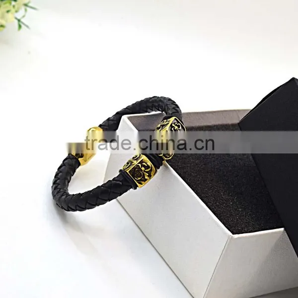 Gold Skull Clasps for Leather Bracelets Real Mens Leather Bracelet photo-3