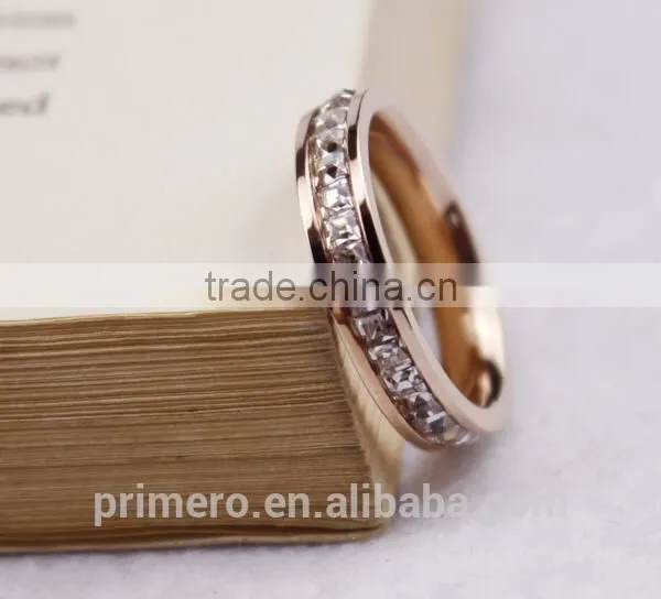 Super Flash Titanium Steel 18k Rose Gold Plated Full Paved AAA CZ Diamond Stone Ring photo-3
