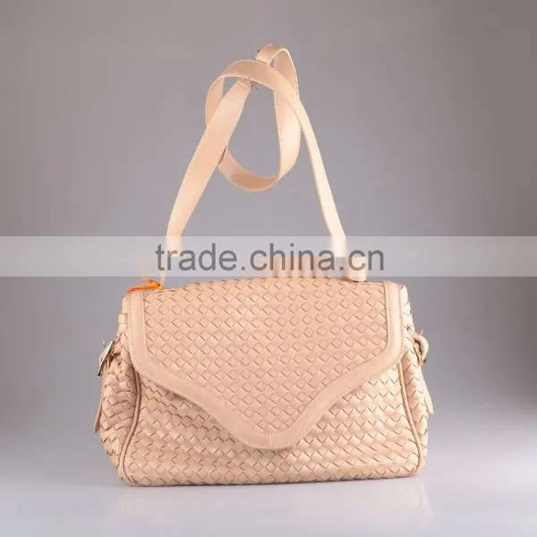 3505 New Designed Hot Sale Pink Woven PU Leather Handbag Factory Price photo-2
