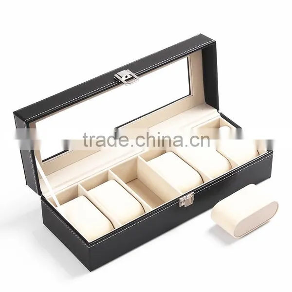 6 Slot Leather Luxury Square Wooden Custom Watch Box photo-3