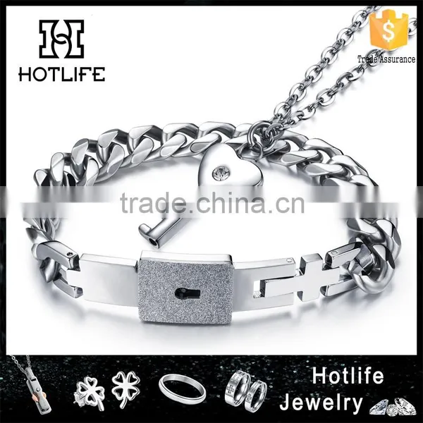 Lovers Jewelry Set Stainless Bracelets Bangles Eternal Love Heart Lock Key Bracelet Pendant Quality Choice