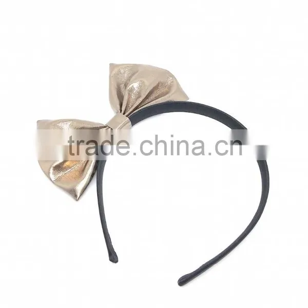 Fashion Hair Accessories 2016 Hairband With Bow for Women Adult Cute Head Wrap Hair Ties Knot Gold Leather Hair Bow Hair Band photo-2