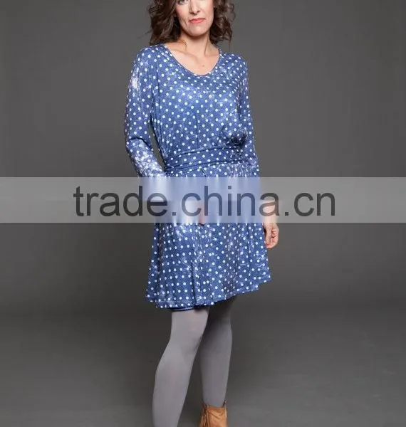 Blue Polka Dots MINI Dress - Loose Fit Dress- Womens Casual Winter Dress photo-3