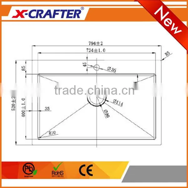 New Design 770*496mm Cutout Size R10/R0 Square SUS 304 Kitchen Sink photo-3