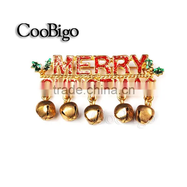 Fashion Jewelry Merry Christmas Regards Words With Little Bell Pin Brooch Christmas Party Gift Promotion Apparel Accessories photo-3