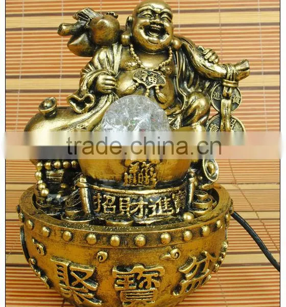 Bronze Color Laughing Buddha Fountain, Indoor Waterfall Buddha Fountain Home Decoration