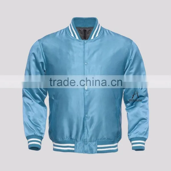 Custom Wholesale 100% Polyester Satin Baseball Varsity Bomber Jacket