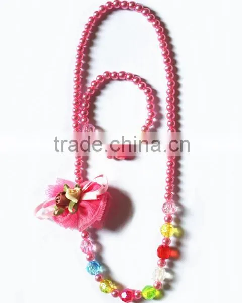 Candy Colorful Beaded Necklace Bracelet Set With Bow Ties and Flowers for Children photo-2