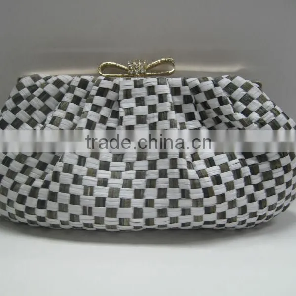 Checker Rafia Women Clutch Purse