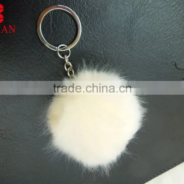 Good Quality White Rabbit Fur Keyring for Gift photo-2