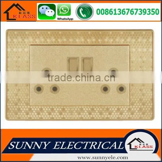 KB6 Best Sale Painting Golden Good Quality Electric Popular Wall Double Switched Socket With Neon With CE Certification photo-5