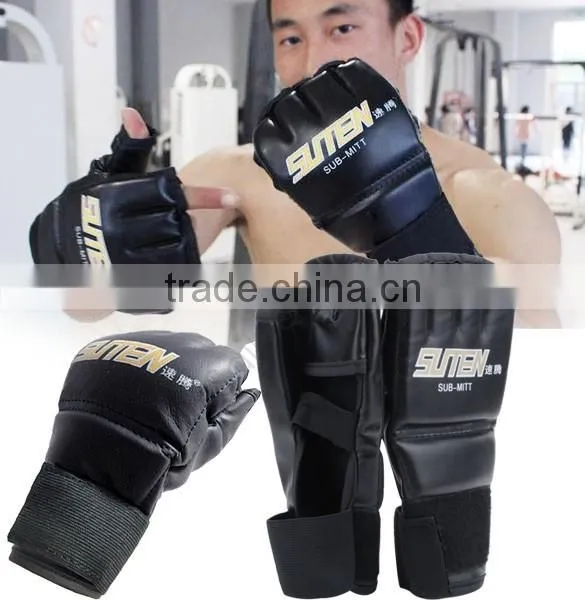 New Leather MMA Muay Thai Training Punching Bag Half Mitts Sparring Boxing Gloves photo-2