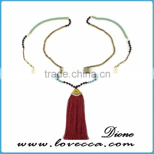 Colorful Tassel Necklace With Wooden Beads Gemstone Amulet Pendant Jewelry photo-3