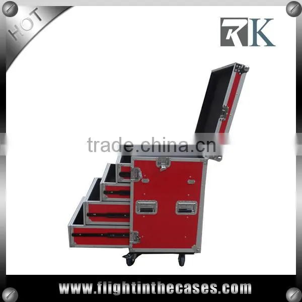 3/8" Plywood 4 Drawer Flight Case in Red Color, With Side Desk and Wheels photo-2