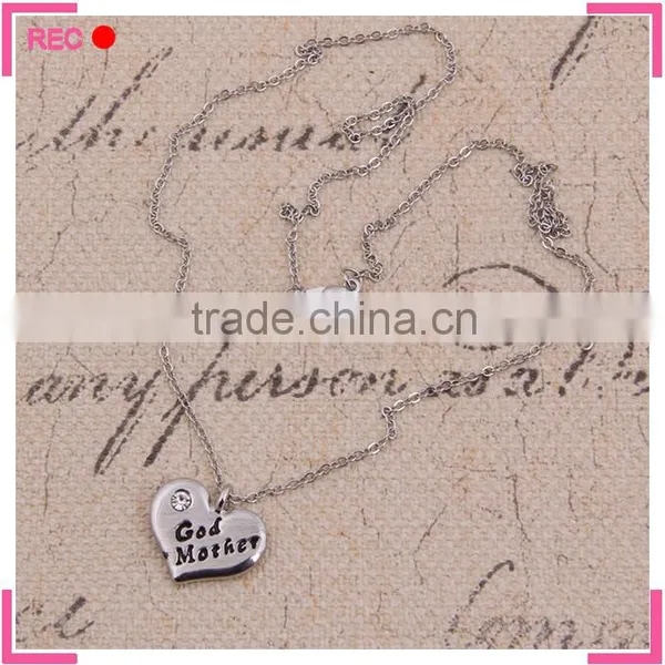 Stainless Steel Chain Necklace With Heart Pendant, God Mother Letters Necklace Wholesale photo-2