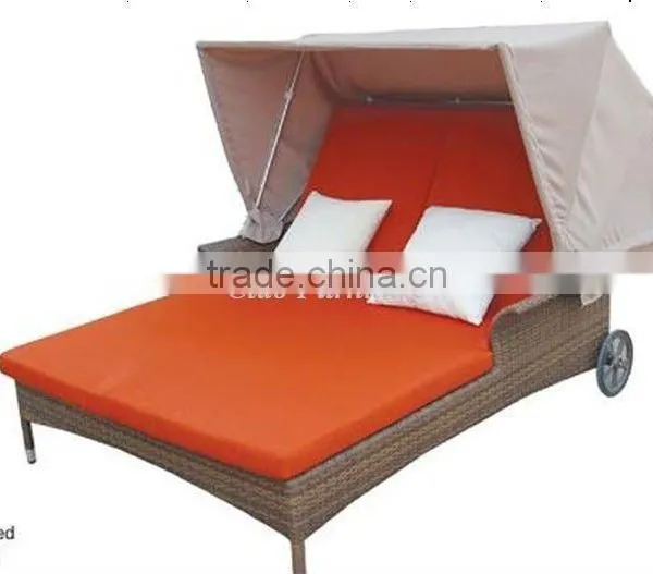 Stylish Outdoor Double Lounge Rattan Patio Canopy Sun Bed photo-4