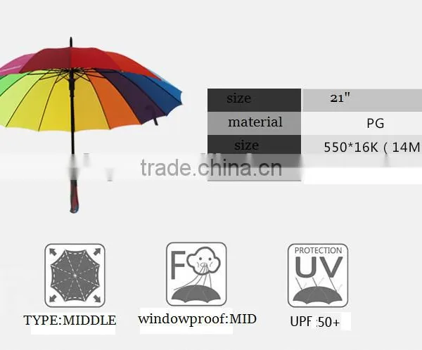 Promotional Gifts Ideas Strong Fiberglass Ribs Rainbow Golf Umbrella photo-6