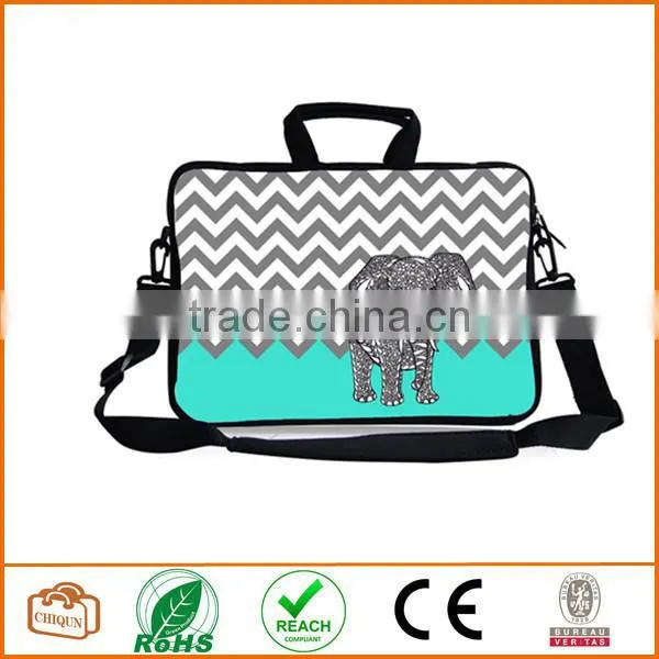 13-Inch Turquoise Mint Green Grey Chevron Elephant Neoprene Laptop Sleeve Case Bag Handbag With Extra Side Pocket photo-2