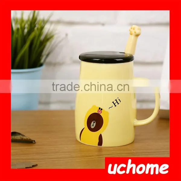 UCHOME China Product! Fashion Creative Ceramic Cup With Cover With Spoon Cute Cartoon Mug photo-5