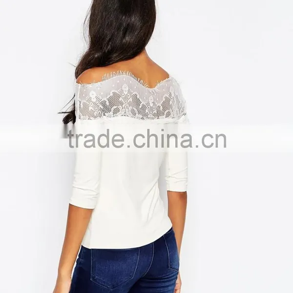 China Factory OEM ODM 2015 New Fashion Customized Top and Blouse With Lace Off Shoulder photo-2