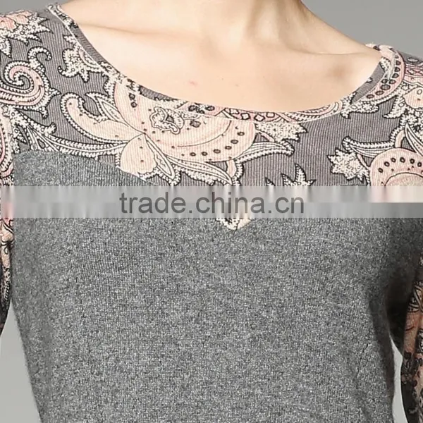 KNITTED WOMEN LONG SLEEVE ROUND NECK BASIC PRINT PULLOVER photo-3