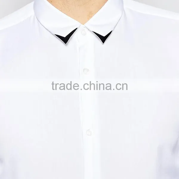 Slim Stretch Cotton Smart Shirt Contrast Tip Collar Mens Dress Shirt And Pants photo-2