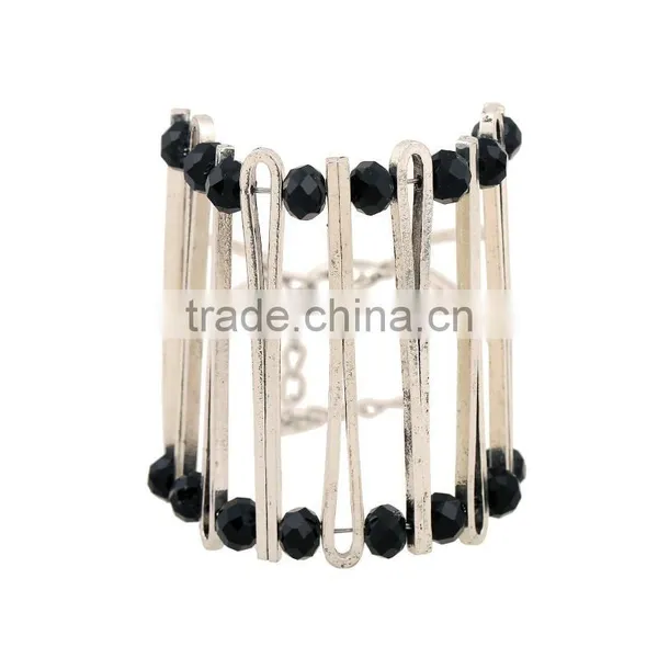2016 Unique Double Layer Beades Metal Cuff Bangle Elastic Stone Beaded Cuff Bangle Diy Beaded Bangle photo-5