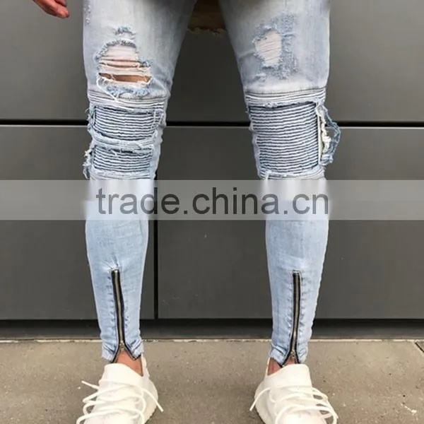 New Fashion Custom Zipper Design Top 10 Jeans Brands Men Ripped Skinny Jeans Wholesale photo-3