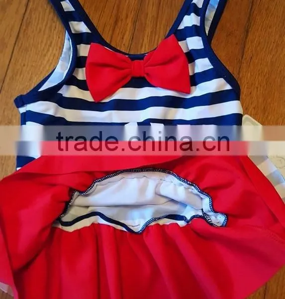 Blue and White Stripes One Piece Suit Baby Swimwear With a Bowknot photo-2