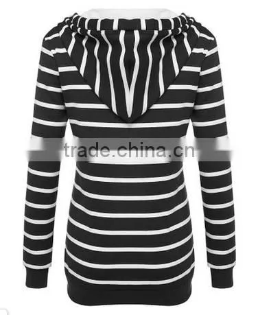 Ladies Women Casual Hooded Long Sleeve Striped Pullover Hoodies With Fleece photo-2