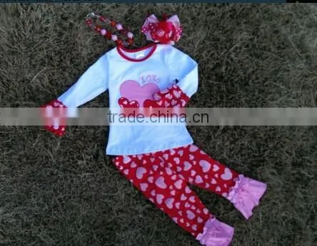 Baby Girls Top Pant Sets Heart Outfits Girls Valentines Boutique Outfits Girls Fall Boutique Outfits Wholesale Kids Clothes photo-2