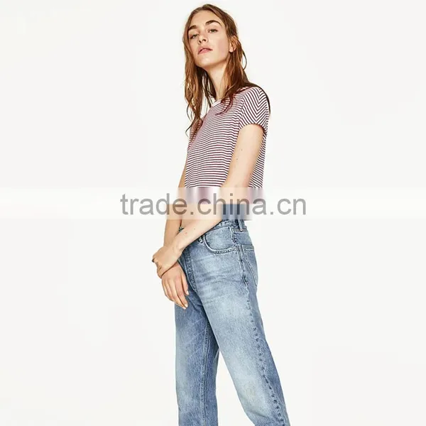 2017 Round Neck Short Sleeves Striped T-shirt Women Sexy Midriff Tank Tops photo-3