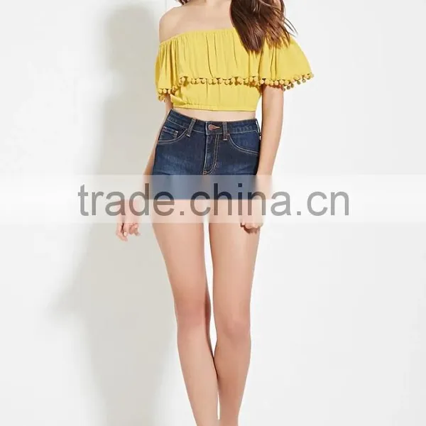 2016 Guangzhou Shandao Oem Service Summer New Design Plain Dyed off Shoulder Bat Sleeve Women Tops photo-4
