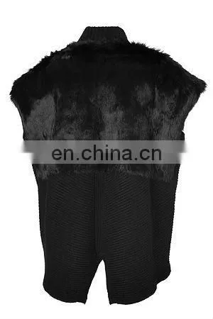 2015 Women Fashion Black Wool-blend /rabbit Fur Oversized Vest photo-2