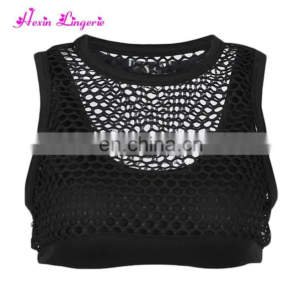 Wholesale Women Black Mesh Two Piece Yoga Running Sport Bra Women photo-3