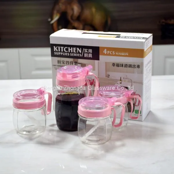 4 Pcs Glass Oil Can Set Oil Carafe Decanter for Kitchen,Glass Olive Oil Bottle photo-2
