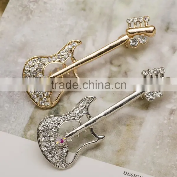 Fantasy Gold Plated Guitar Jewelry Rhinestone Music Instrument Brooches photo-3