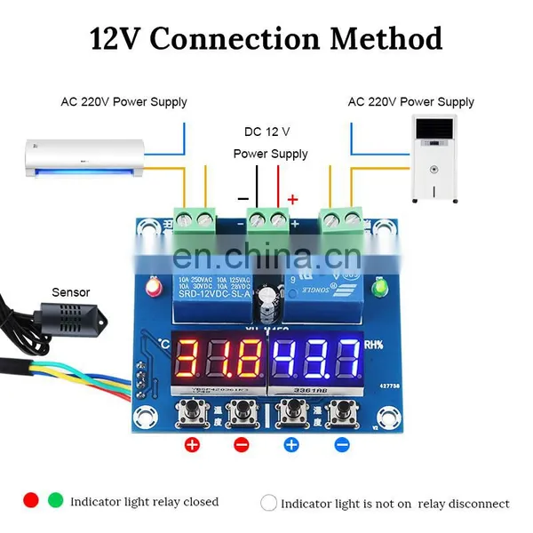 XH-M452 DC 12V LED Digital Temperature and Humidity Controller Independent Output 10A Relay Control Load Thermostat photo-4