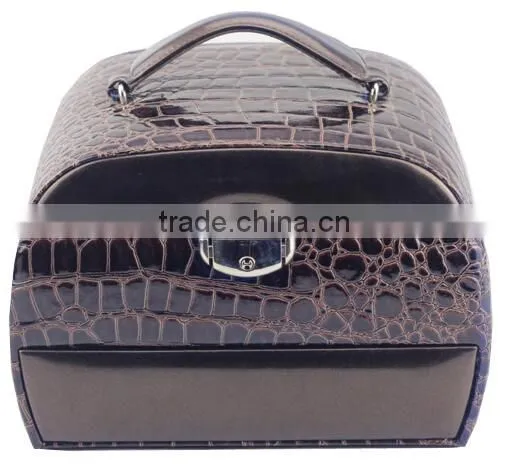 Custom Brown Round Leather Jewelry Display Case,faux Leather Jewelry Storage Box photo-2