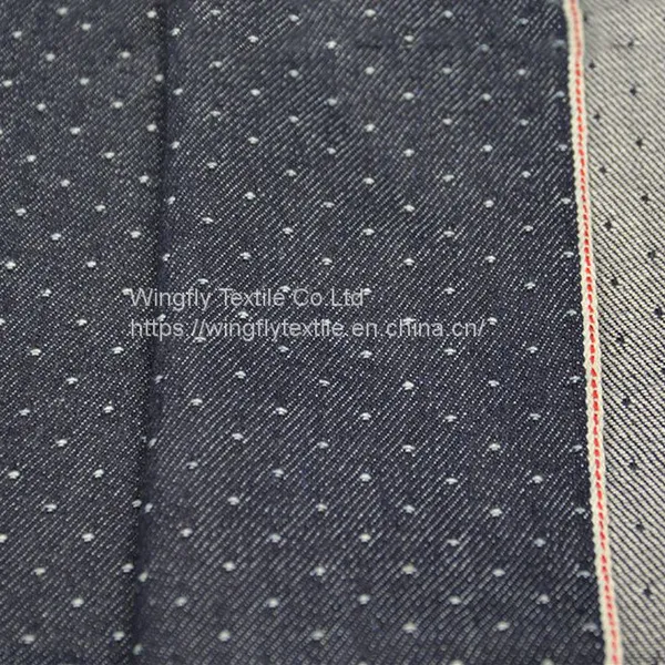 11oz Cotton Star Dot Jacquard Denim Selvage Jeans Fabric for Women's Dress 32/33“ photo-5
