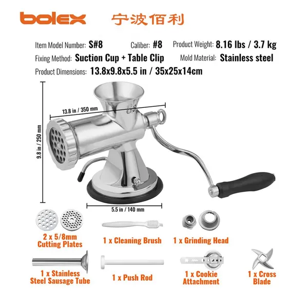 Manual Meat Mincer Grinder Chopper Cutter Stainless Steel Chino China Molino Carne 304 301navajas Tabletop photo-5
