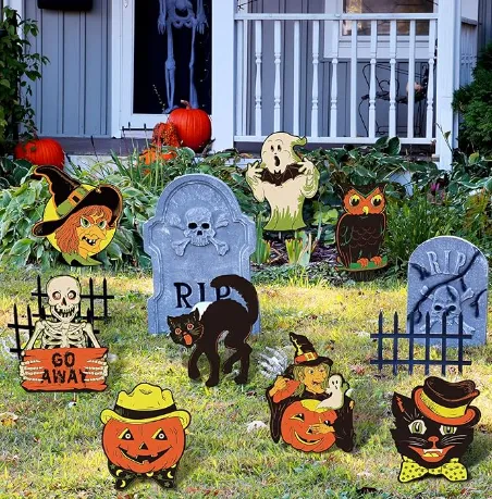 Wholesale 8PCS Halloween Yard Signs – Vintage Corrugated Plastic Lawn Decorations With Stakes | Witch photo-3