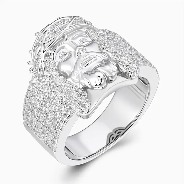 Shining Star Jewelry 925 Sterling Silver Mens Moissanite Hip Hop Jesus Ring photo-3