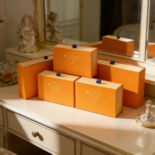 Luxury Orange Rigid Paper Drawer Packaging Box photo-3