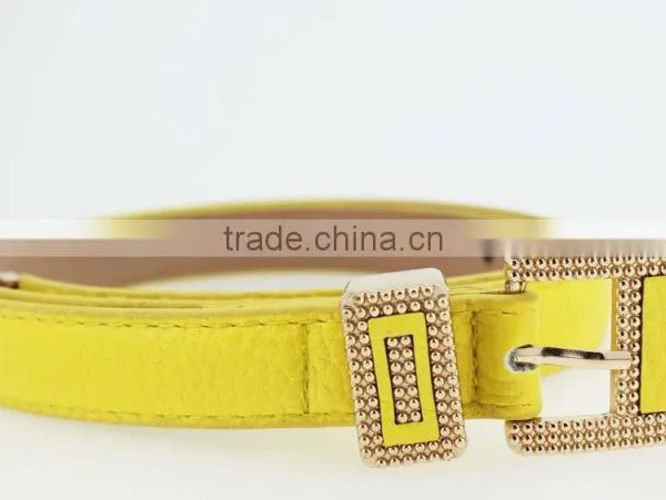 NEW Design Women's Classic Yellow PU Leather Belt for Dress With Leather Buckle photo-3