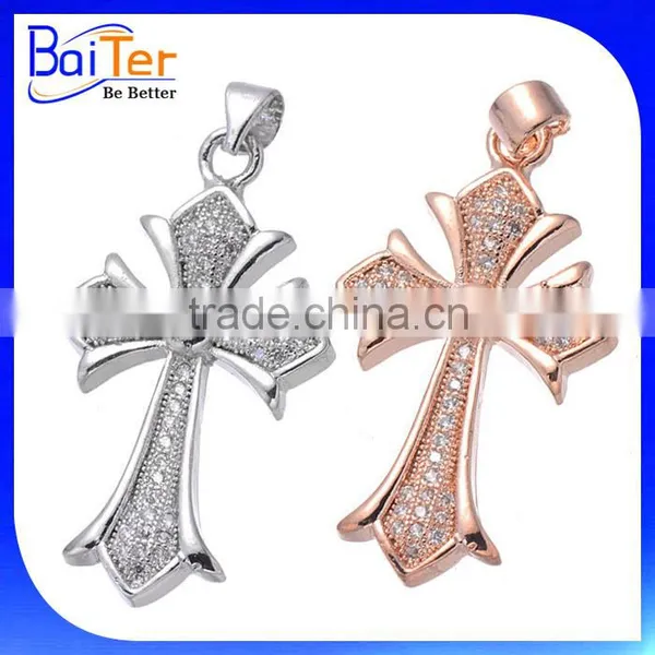 Fashion White Gold Plated Pave Cubic Zircon CZ 925 Sterling Silver Cross Pendant Necklace Pendant photo-4