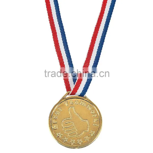 Plastic GoldtoneTeamwork Medals With Custom Design "Go Team" on One Side and a Thumbs up With "Great Teamwork!" on the Reverse photo-2