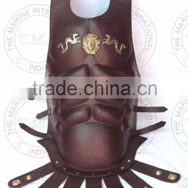 BROWN LEATHER MUSCLE ARMOR CUIRASS - GREEK MUSCLE ARMOUR LEATHER - COLLECTIBLE HALLOWEEN COSTUME photo-3