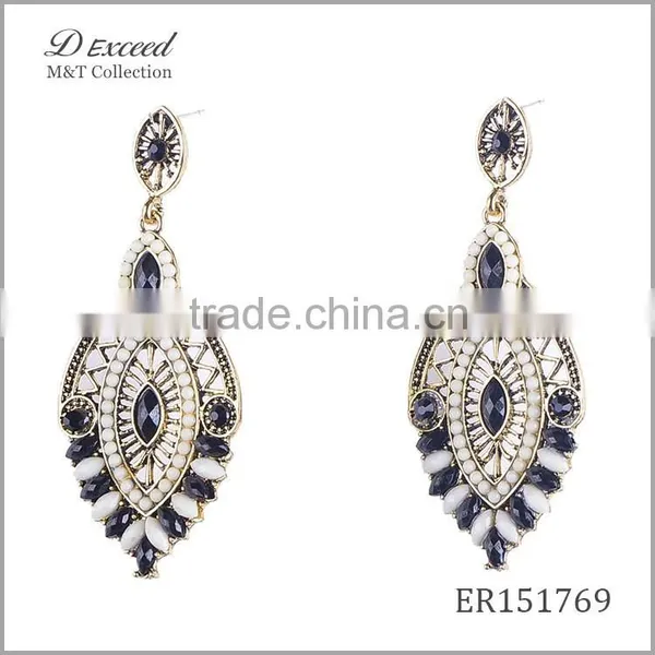 Wholesale Jewelry New Designs Women's Ethnic Resin Beaded Earrings Leaf Gold/Silver Plating Drop Earrings photo-2
