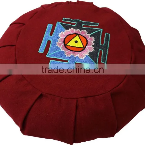 Mditation Cushion, Red Pleated Plain & Embroidered Meditation Cushion Zafu photo-4